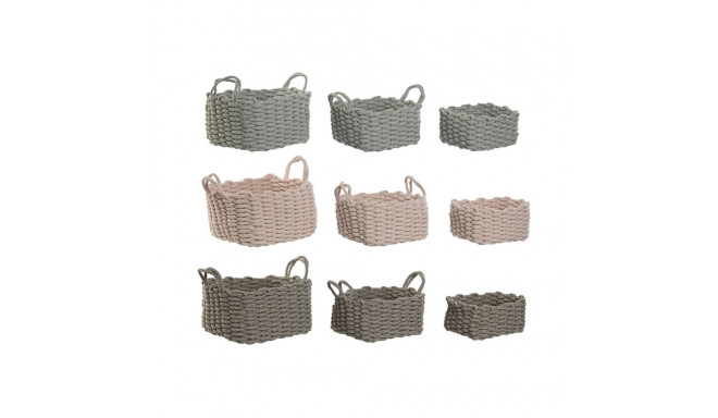 Basket set Home ESPRIT Green Beige Pink Rope (3 Pieces) (3 Units)