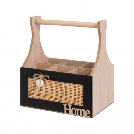 Decorative box HEARTS White Black Natural Wood Cane MDF Wood
