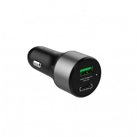 Must autolaadija USB-C PD 45W + USB QC 3.0 18W