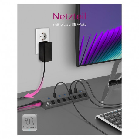 "USB3.0 HUB 7Port ICY BOX 7xUSB3.0 (An-/Ausschalter für jeden Port) aktiv mit Netzteil Grey"