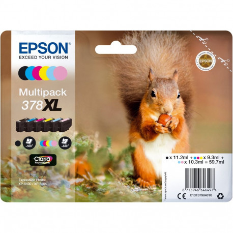 "Epson Tinte 378XL C13T37984010 Multipack (BKMCY/Hellmagenta/Hellcyan) 6er bis zu 830 Seiten"