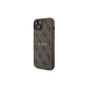 Guess 4G Collection Leather Metal Logo MagSafe Case for iPhone 15/14/13 - Brown