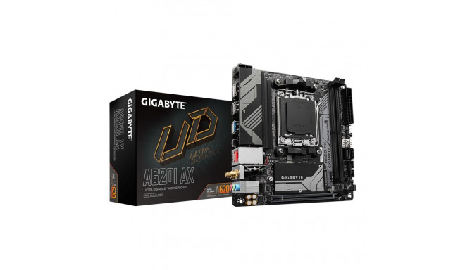 Gigabyte A620I AX 1.0 protsessoripere AMD protsessoripesa AM5 DDR5 DIMM toetatud kõvaketta liidesed 