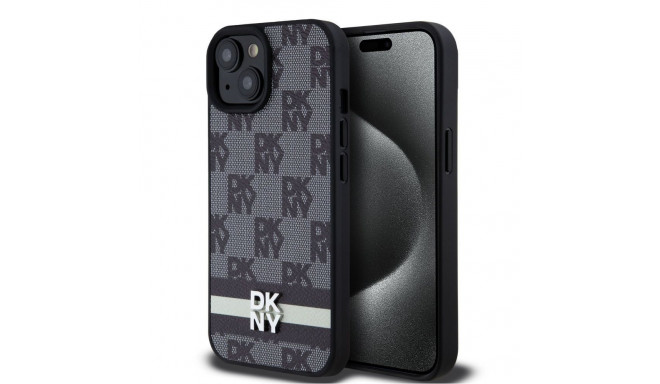 DKNY - DKNY PU Leather Checkered Pattern and Stripe Case for iPhone 15 Black