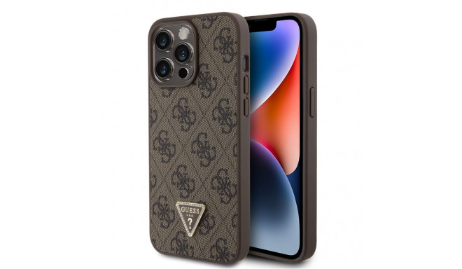 Guess - Guess PU 4G Strass Triangle Metal Logo Case for iPhone 15 Pro Max Brown
