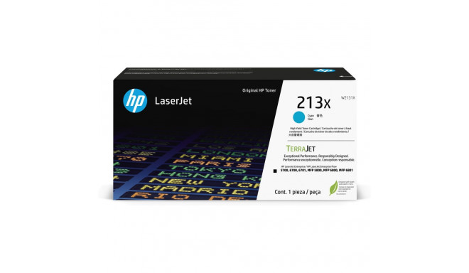 Tooner HP 213X W2131X Cyan suuremahuline 6000lk Color LaserJet Enterprise 5700dn, 6700dn, 6701dn, MF