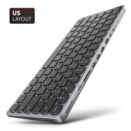 AXAGON HMC-KB keyboard USB-C 5Gbps with HUB microSD/SD 3x USB-A HDMI 4K/60Hz PD 100W Audio US layout
