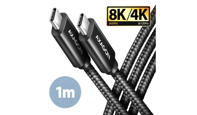 AXAGON BUCM432-CM10AB USB-C to USB-C kaabel USB4 Gen 3 x 2 1m PD 100W 8K HD ALU punutud – must