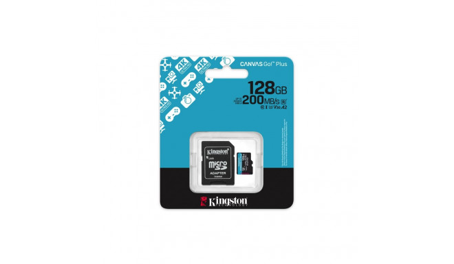 Kingston Technology 128GB microSDXC Canvas Go Plus Gen4 200MB/s A2 U3 V30 kaart + adapter