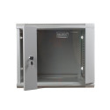 Wall-mounted network cabinet 19" 9U rack 600x450, door pane, grey, not folded, 60kg