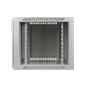 Wall-mounted network cabinet 19" 9U rack 600x450, door pane, grey, not folded, 60kg