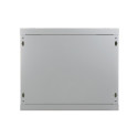 Wall-mounted network cabinet 19" 9U rack 600x450, door pane, grey, not folded, 60kg