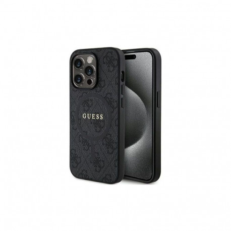 Guess Apple iPhone 15 Pro 4G Collection Leather Metal Logo MagSafe Black