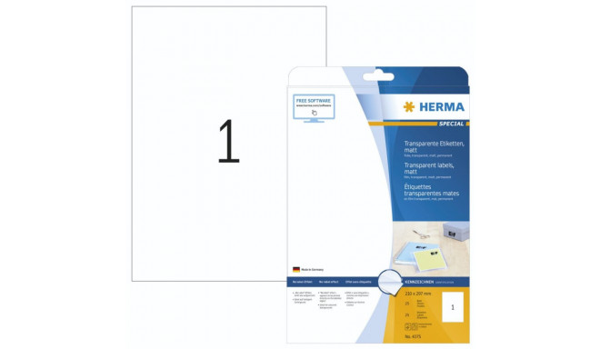 Herma etiketid 210x297mm DIN A4 25tk, läbipaistev (4375)