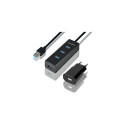 AXAGON HUE-S2BP 4x USB3.0 laadimishub 1,2 m kaabel MicroUSB laadimine komplektis AC-adapter