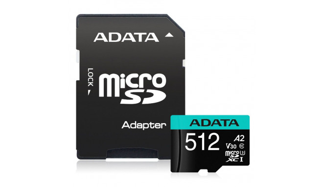 ADATA Premier Pro MicroSDXC 512 GB Class 10 UHS-I/U3 A2 V30 mälukaart (AUSDX512GUI3V30SA2-RA1)