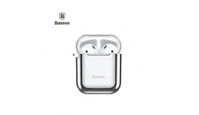 Baseus Apple Metallic Shining Ultra-thin Silicone Protector Case with Hook for Airpods 1 / 2 Silver