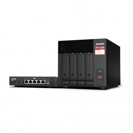 QNAP TS-473A + QSW-1105-5T Bundle Pack NAS Tower Ryzen Embedded V1500B 8 GB DDR4 0 TB QNAP Turbo Sys