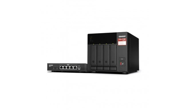 QNAP TS-473A + QSW-1105-5T Bundle Pack NAS Tower Ryzen Embedded V1500B 8 GB DDR4 0 TB QNAP Turbo Sys