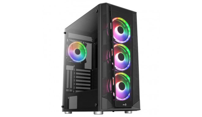 Aerocool PRISMBKV3 PC Case ATX Black 4 Fans ARGB Front Side Side Tempered Glass