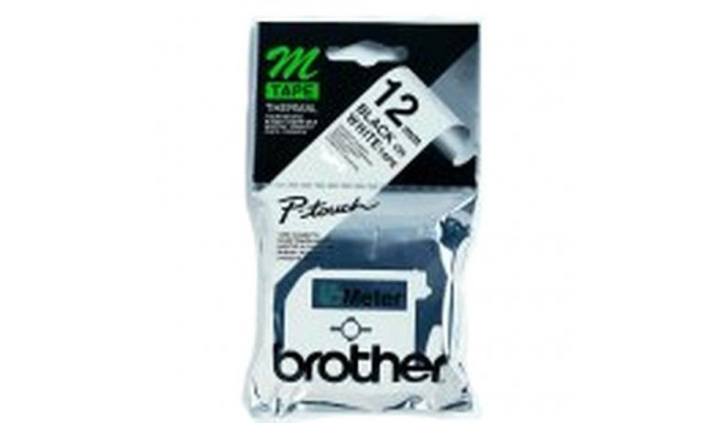 Brother Labelling Tape - 12mm, Black/White, Blister label-making tape M