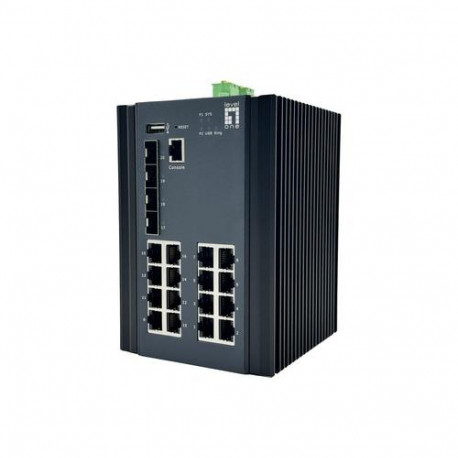 LevelOne 20-Port L2 Plus Managed Gigabit Industrial Switch, 16x 1GbE RJ45, 4x 1/2.5GbE SFP, DIN-Rail