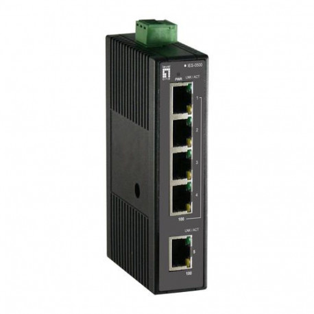 LevelOne 5-Port Fast Ethernet Industrial Switch, DIN-Rail, -20°C to 70°C