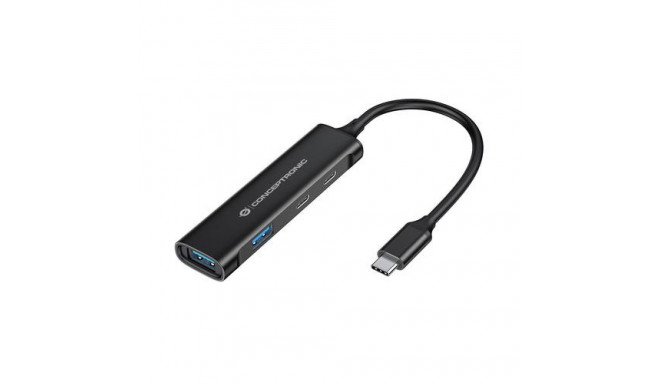 Conceptronic HUBBIES 4-Port USB 3.0 Hub, 2 USB-C &amp; 2 USB-A ports, aluminum case, USB-C conne