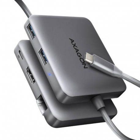 Axagon HMC-5HL USB 5Gbps hub, 2x USB-A, HDMI 4k/60Hz, RJ-45, PD 100W, 20cm USB-C cable