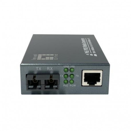 LevelOne RJ45 to SC Gigabit Media Converter, PoE PSE, Single-Mode Fiber, 20km