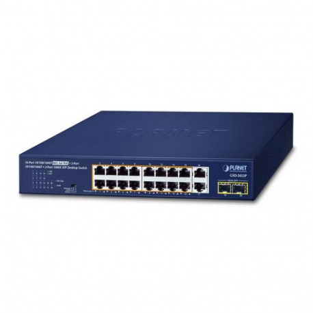 PLANET 16-Port 10/100/1000T 802.3at Unmanaged Gigabit Ethernet (10/100/1000) Power over Ethernet (Po