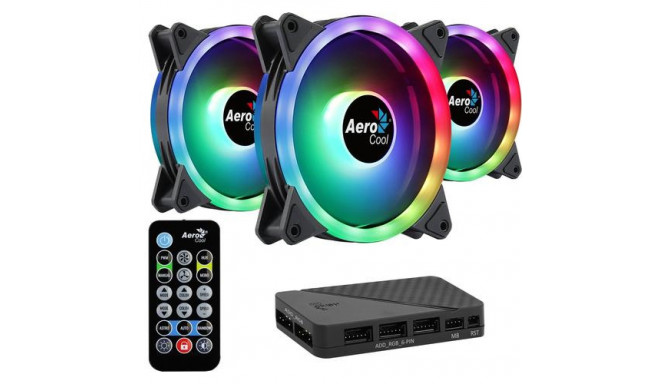 Aerocool DUO12PRO Kit 3xFan 12cm ARGB LED Dual Ring Antivibration 6 Pins Black
