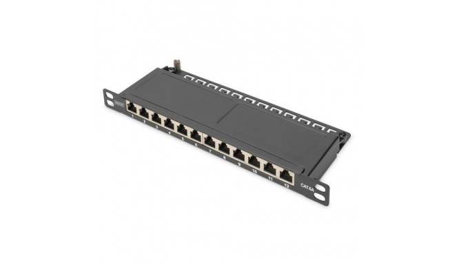Digitus CAT 6A Slim Patch Panel, shielded, 12-port, 0.5 U, 10&quot;, black
