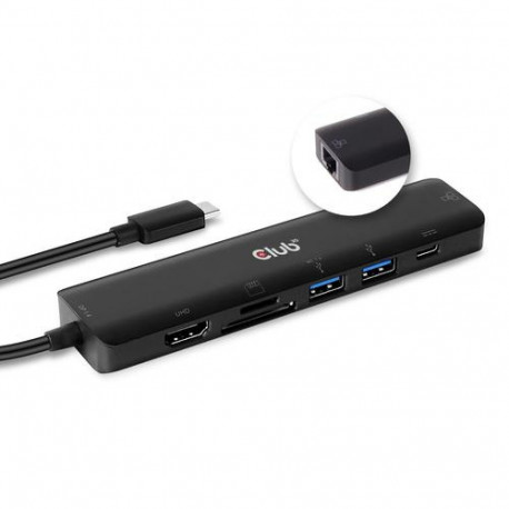 CLUB3D USB type C 7in1 Hub HDMI 4K60Hz SD TF Card slot 2x USB Type A USB Type C PD RJ45 Works with T