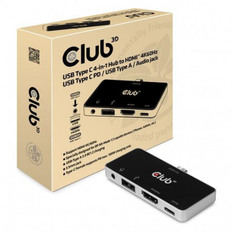 CLUB3D USB Type C 4-in-1 Hub to HDMI™ 4K60Hz USB Type C PD / USB Type A / Audio jack