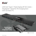 CLUB3D USB Gen1 Type-C Triple Display DP Alt mode Displaylink Dynamic PD Charging Dock with 120 Watt