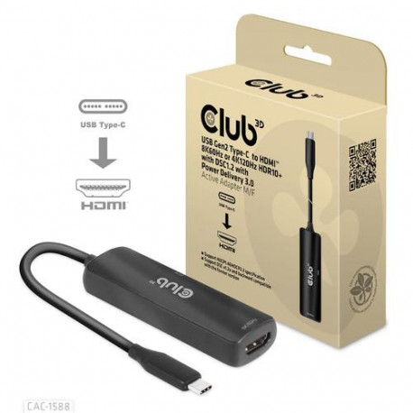 CLUB3D USB Gen2 Type-C to HDMI™ 8K60Hz or 4K120Hz HDR10+ with DSC1.2 with Power Delivery 3.0 Active