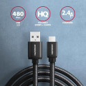 Axagon BUMM-AM10AB HQ cable Micro USB &lt;-&gt; USB-A, 1m, USB 2.0, 2.4A, ALU, braid, black