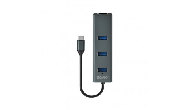 Savio AK-57 USB-C - 3 x USB-A HUB with RJ-45 Gigabit Ethernet adapter 5000 Mbit/s grey 2 x USB 3.2 G