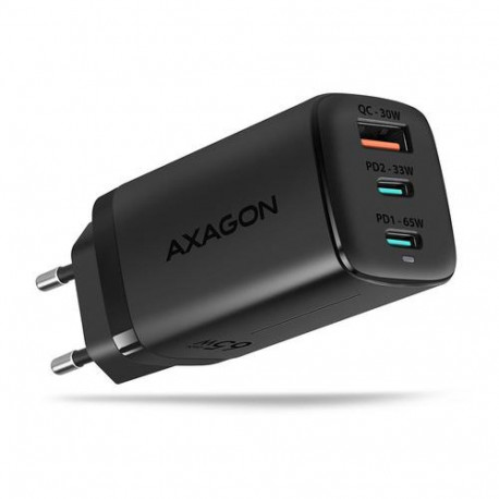 Axagon ACU-DPQ65 GaN Wall charger 65W, 3x port (USB-A + dual USB-C), PD3.0/QC4+/PPS/Apple