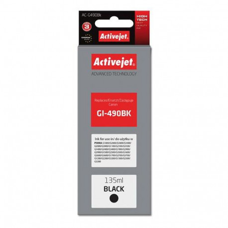 Activejet AC-G490Bk ink for Canon printer; Canon GI-490BK replacement; Supreme; 135 ml; black
