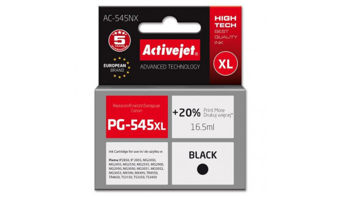Activejet AC-545NX Printer Ink for Canon, Replacement Canon PG-545XL; Supreme; 16,5ml; Black
