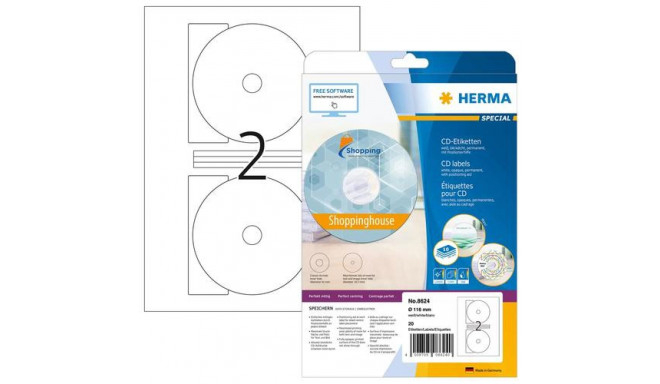 HERMA CD labels Maxi A4 Ø 116 mm white paper matt opaque 20 pcs.