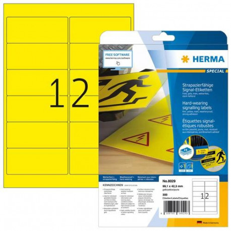 HERMA Labels signalling hard-wearing A4 99,1x42,3 mm yellow strong adhesion film matt weatherpr. 300