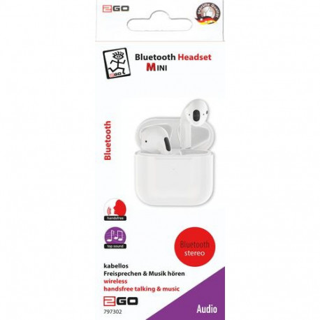 2GO TWS Mini Headset Wireless In-ear Calls/Music Bluetooth White