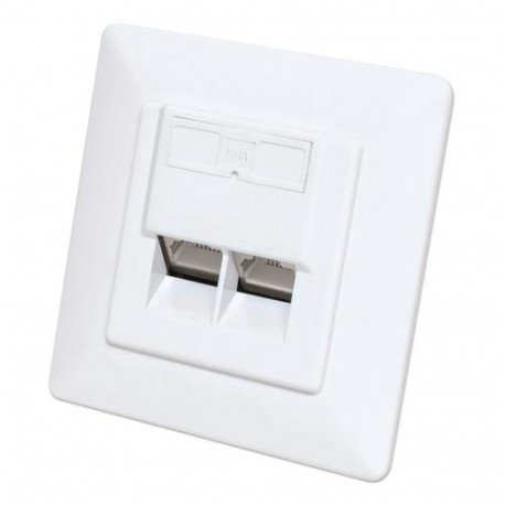 Intellinet 2-Port Cat6a 10G Shielded RJ45 Wall Plate Flush Mount with Faceplate, STP, Signal White R