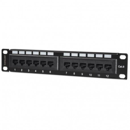Intellinet Patch Panel, Cat6, 10", UTP, 1U, 12-Port, Black