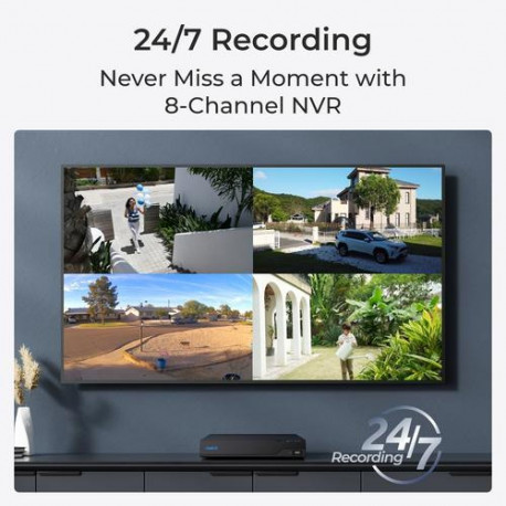 Reolink NVS8 - 8-Channel PoE NVR for 24/7 Recording, Support up to 16MP, 2TB HDD Built-in, Up to 12T