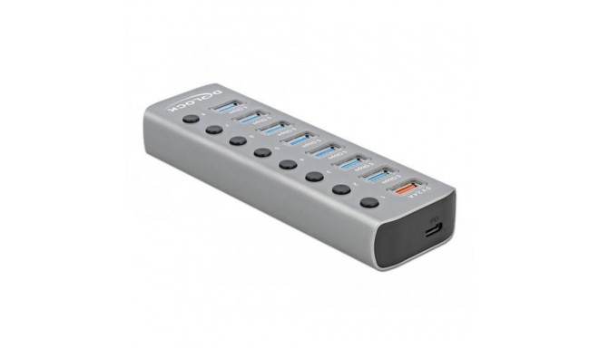 DeLOCK USB 5 Gbps Hub with 7 Ports + 1 Fast Charging Port + 1 USB-C PD 3.0 Port with Switch and Illu