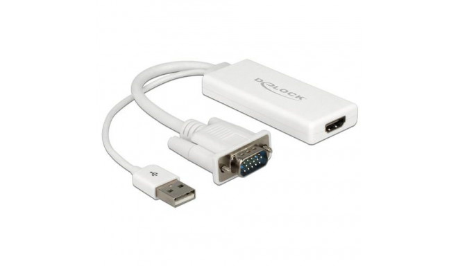 DeLOCK 62460 video cable adapter 0.25 m HDMI Type A (Standard) VGA (D-Sub) + USB White
